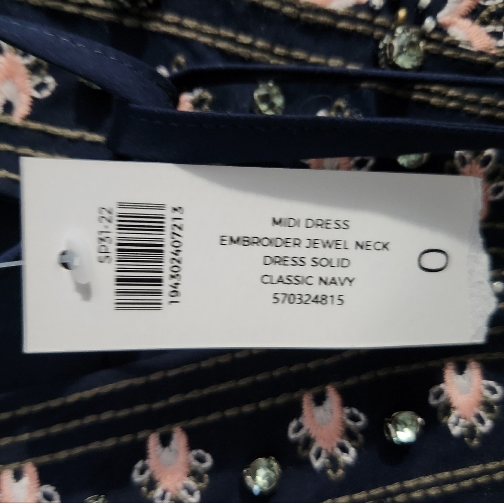 Chico's Embellished Midi Dress Jewel Neck Navy Pink - Picture 9 of 11